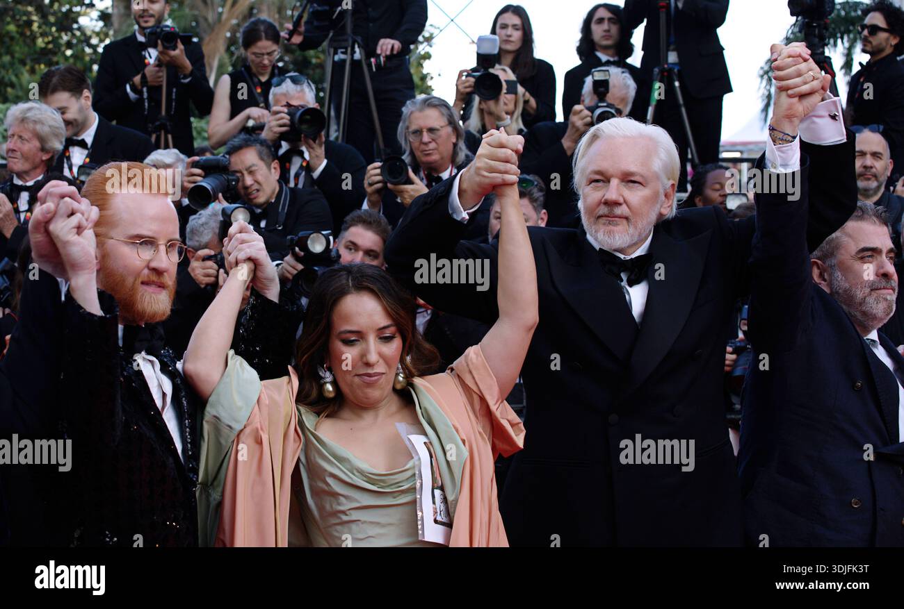 Wikileaks Founder Julian Assange at the premiere of the documentary The Six Billion Dollar Man during the Cannes Film Festival 2025. Stock Photo
