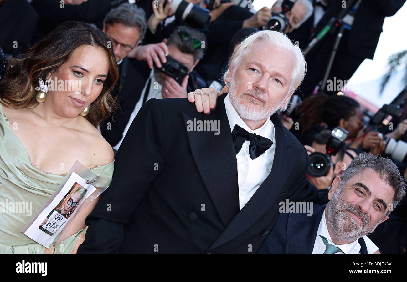 Wikileaks Founder Julian Assange at the premiere of the documentary The Six Billion Dollar Man during the Cannes Film Festival 2025. Stock Photo