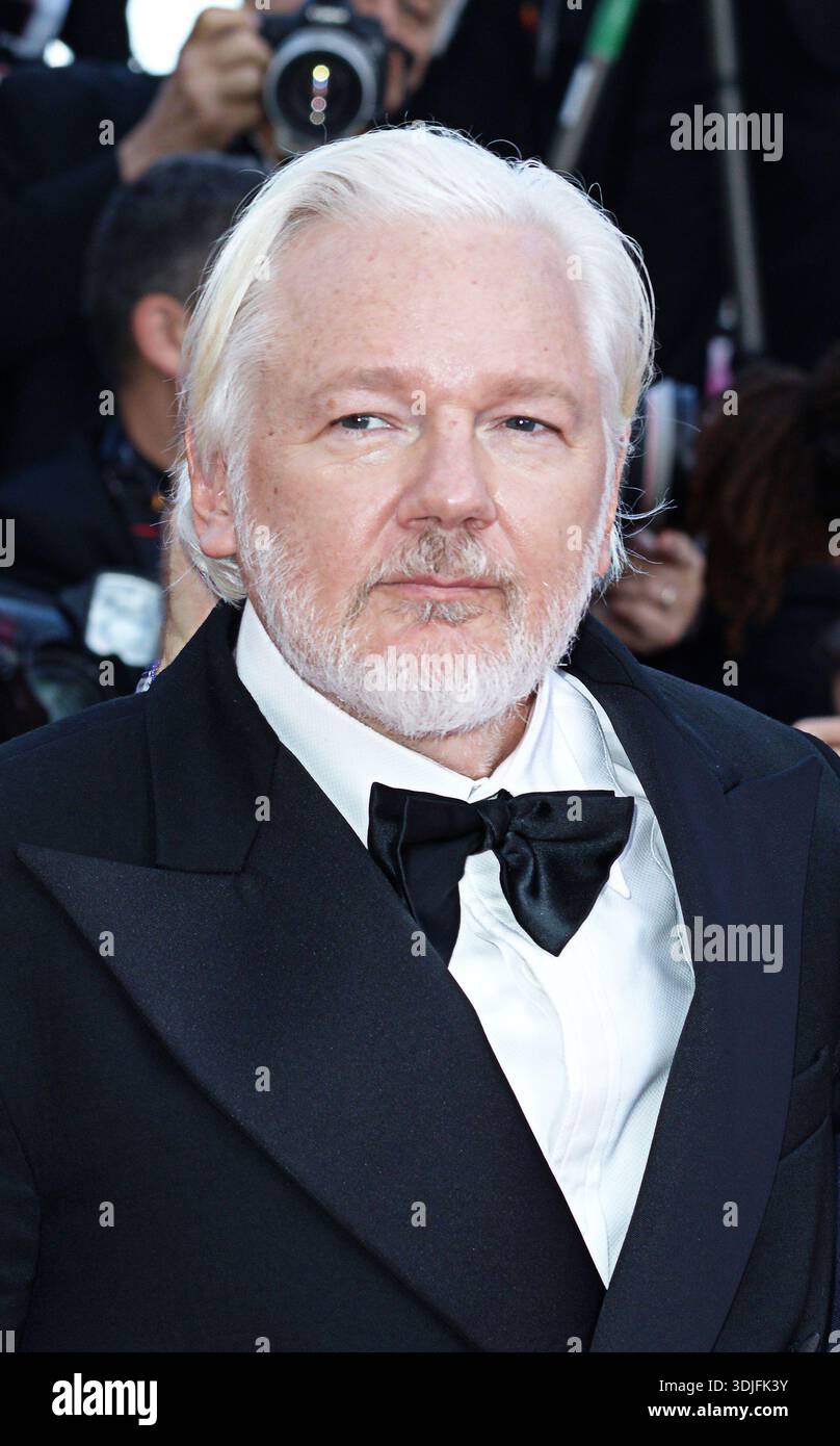 Wikileaks Founder Julian Assange at the premiere of the documentary The Six Billion Dollar Man during the Cannes Film Festival 2025. Stock Photo