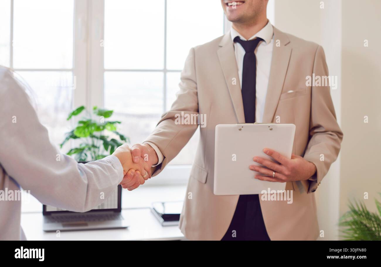 Handshake deal, businessman shaking client hand, successful teamwork ...