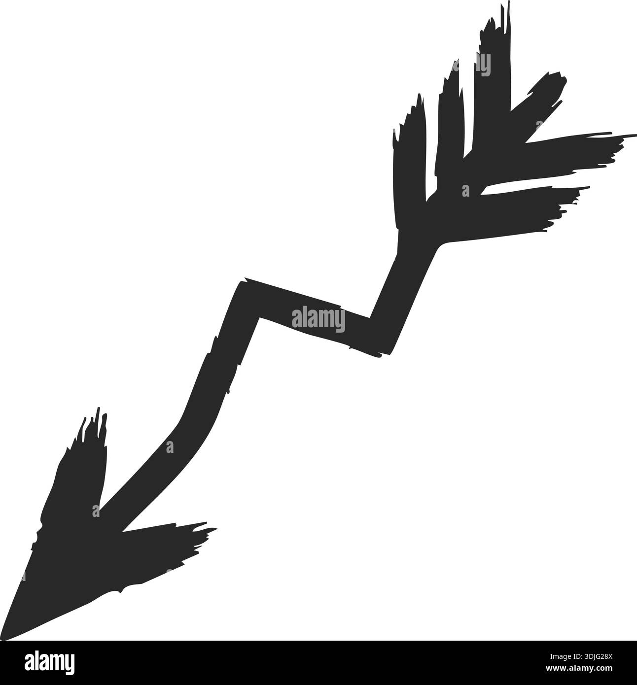 Bold black zigzag arrow shape with a feathered tail and pointed tip Stock Vector