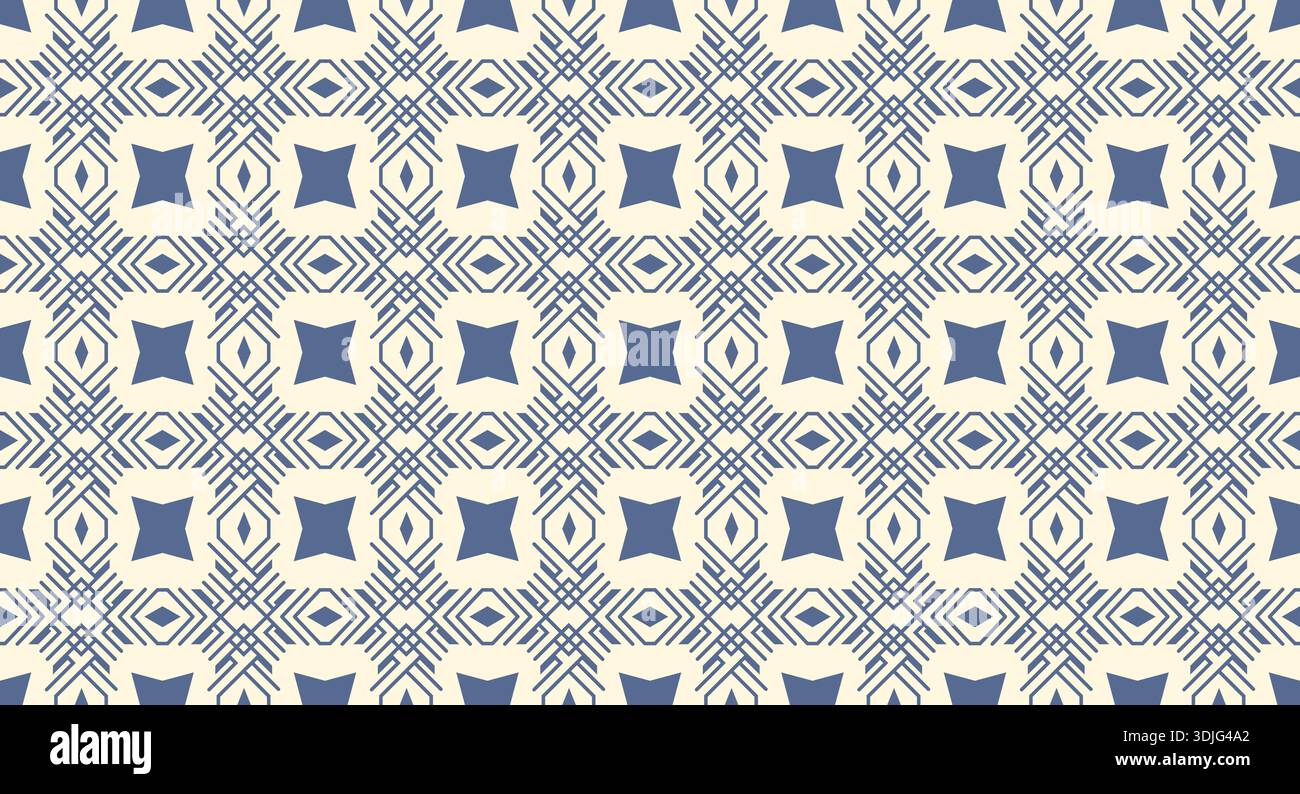 A sophisticated and elegant seamless vector pattern featuring complex interlocking lines and four-pointed star motifs. Stock Vector