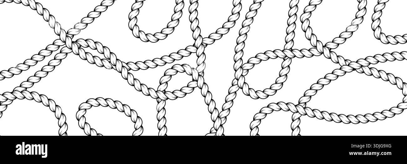 Gray Rope Pattern Drawing Hand drawn rope brush pattern. Twisted cord shapes with nautical knots ...