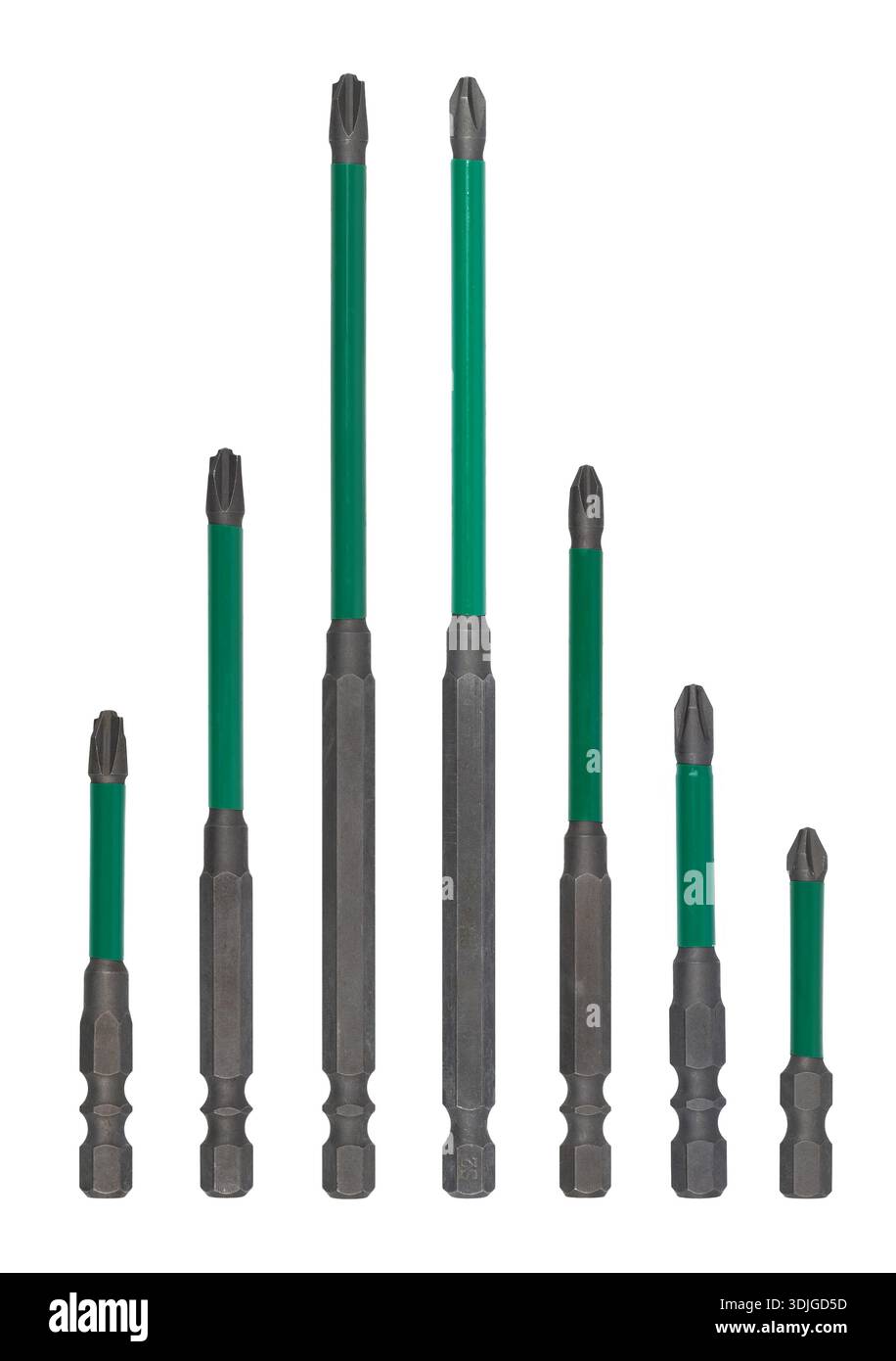 Sets of long screwdriver bits isolated on white background. Stock Photo
