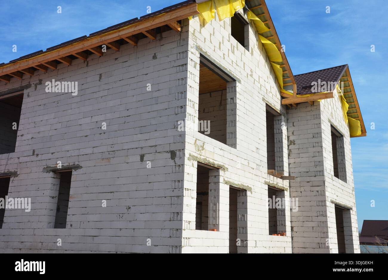 House under construction new residential building with concrete blocks ...