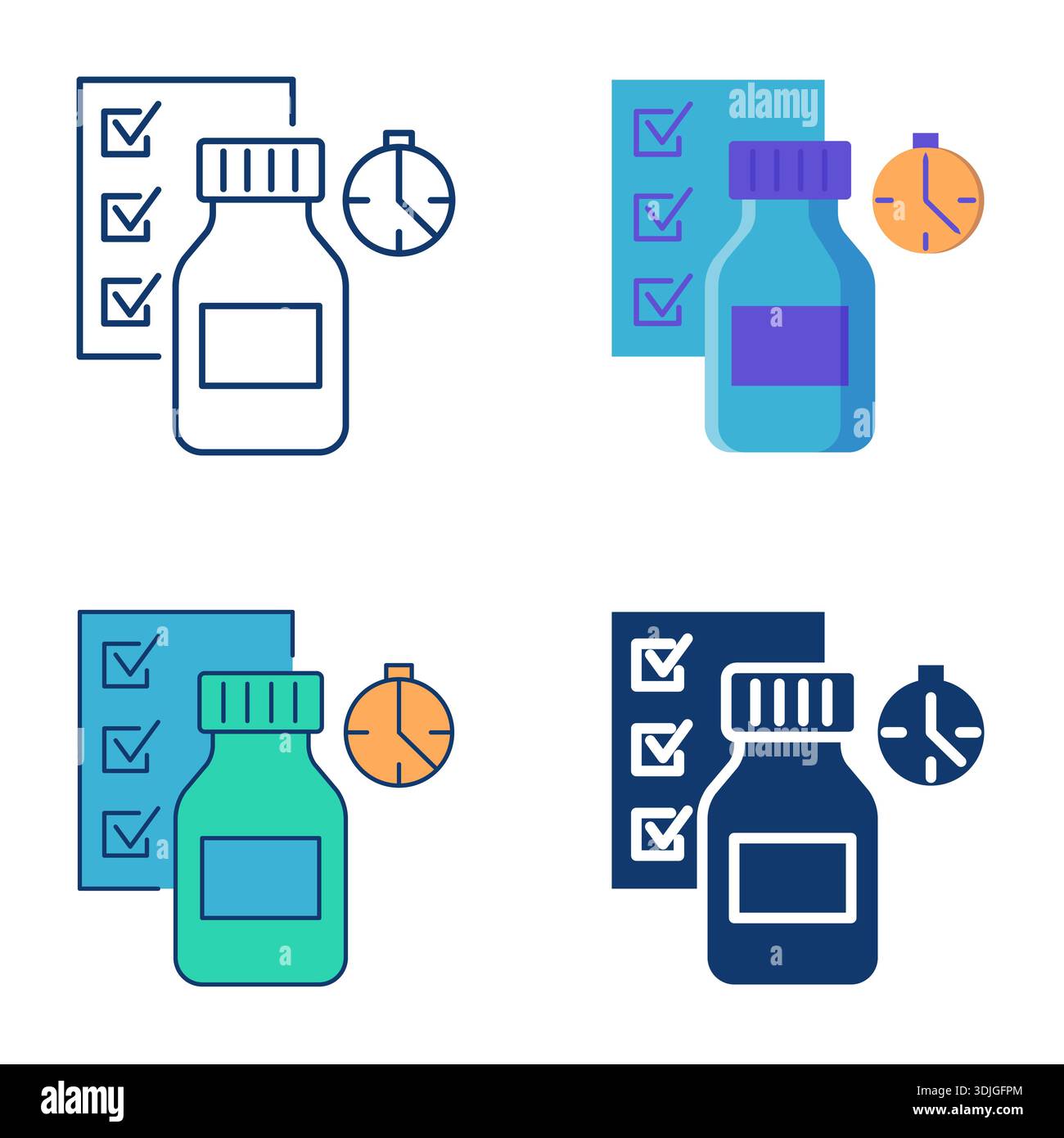 Medicament stability testing icon set. Pharmaceutical drug research ...
