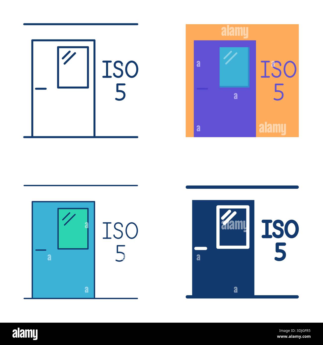 Cleanroom door icon set. ISO 5 standard. Vector illustration Stock ...