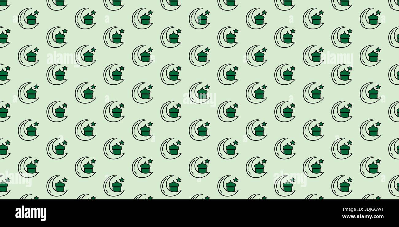 Seamless Crescent Moon and Mosque Icon Islamic Pattern Background Stock Vector