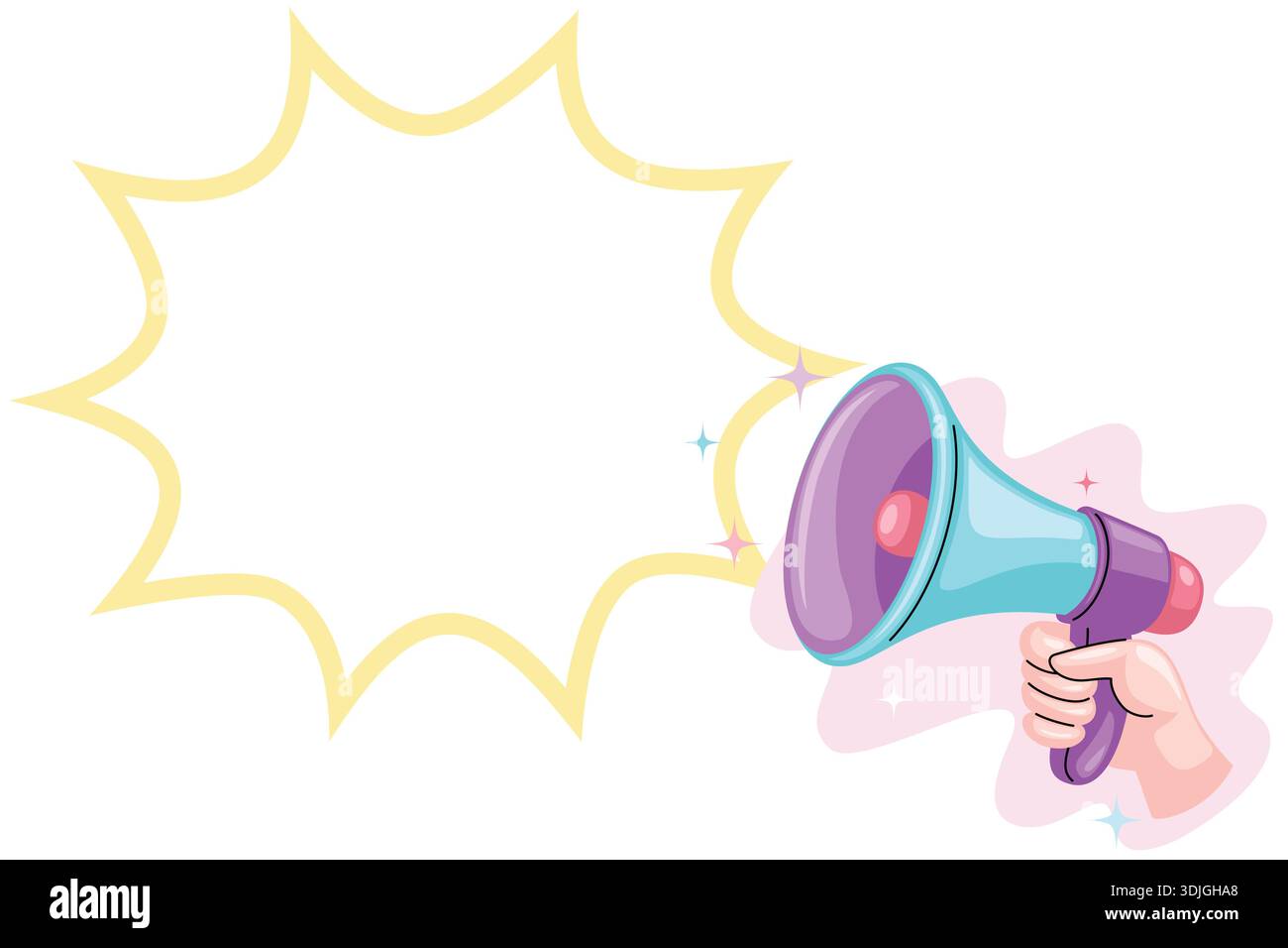 Hand holding megaphone with a blank speech bubble for text. Stock Vector