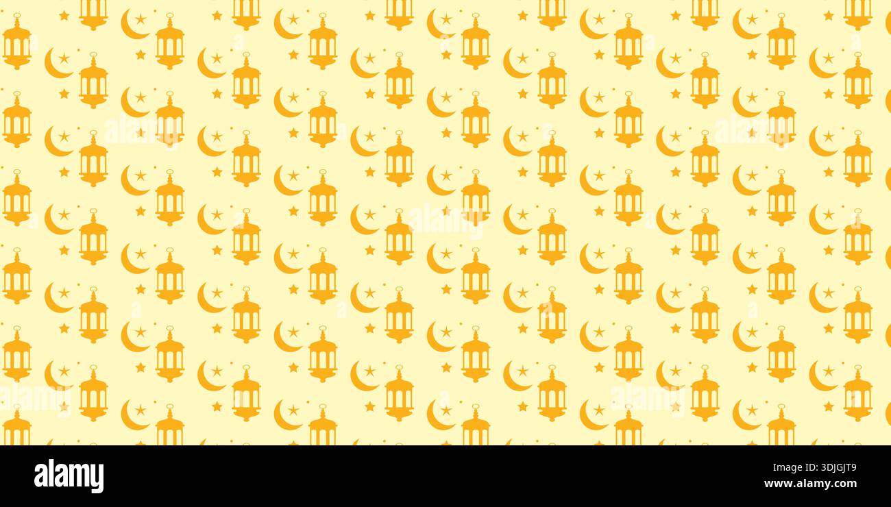 Seamless Islamic Lantern Crescent Moon and Star Pattern Background Stock Vector