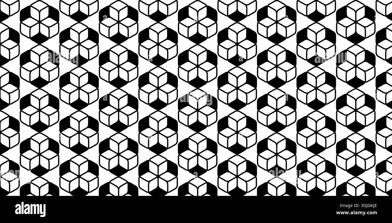 Seamless Black and White Geometric Cube Pattern Background Stock Vector