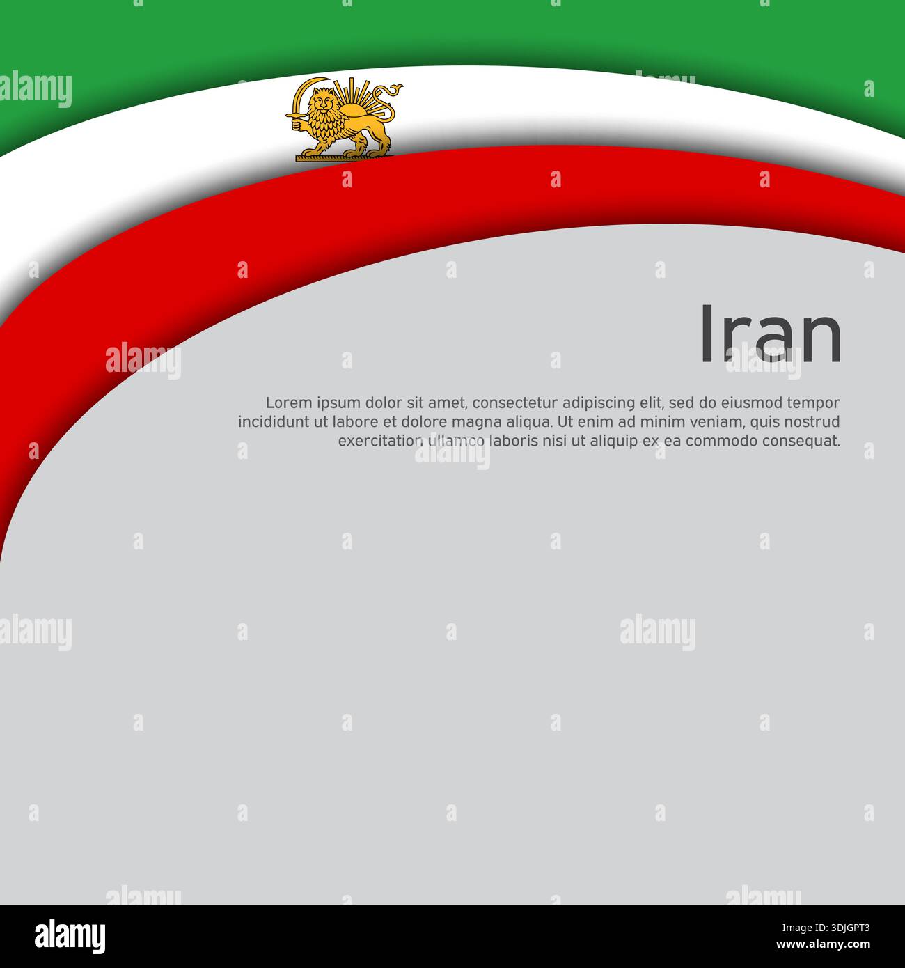 Waving flag of iran lion and sun. Protest, riot, revolution. Iranian patriotic banner. Creative background for patriotic protest poster, flyer, card Stock Vector