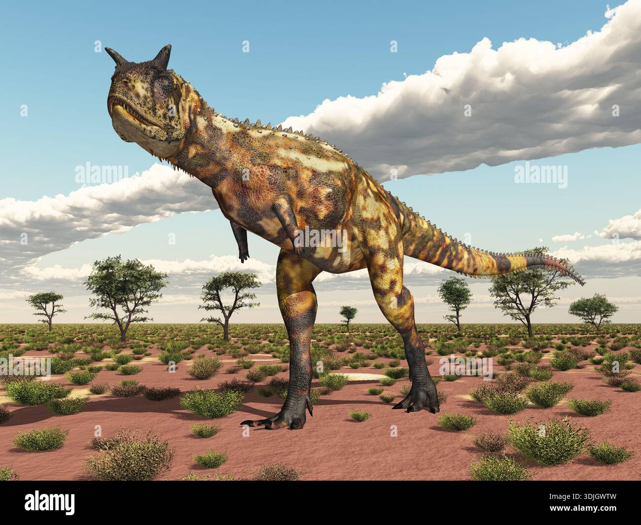 Dinosaur Carnotaurus in a landscape Stock Photo