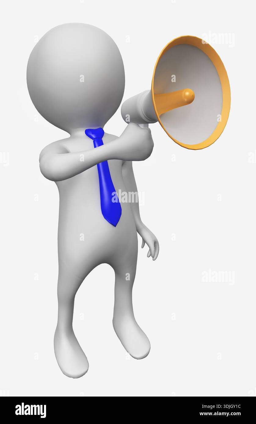 3D figure with megaphone isolated on white background Stock Photo