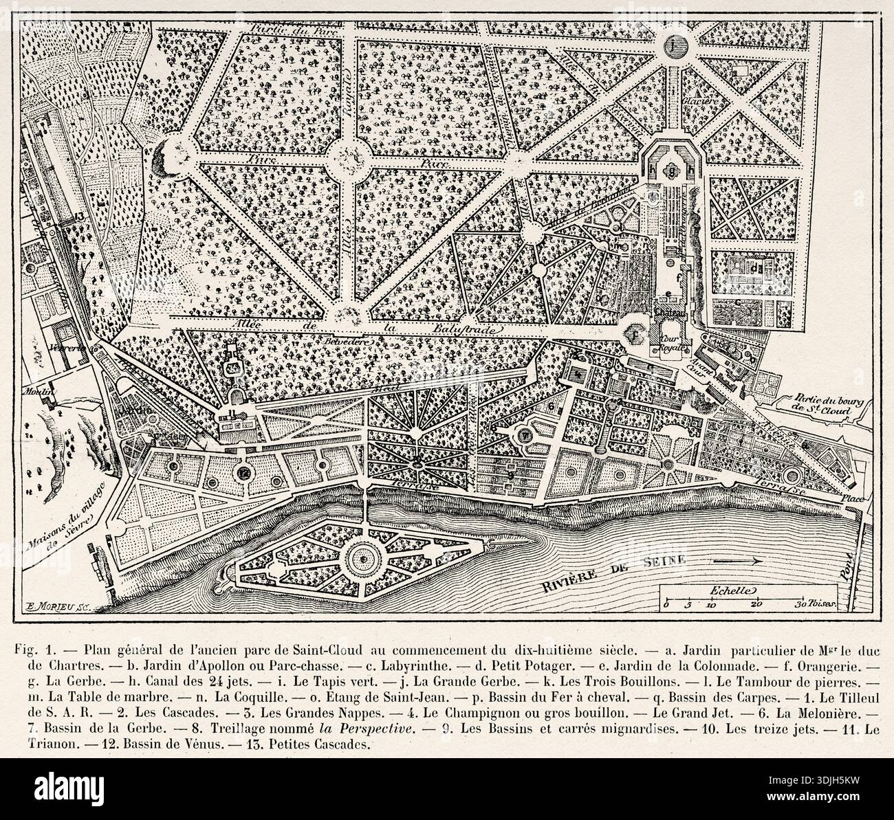 General plan of the former park of Saint Cloud at the beginning of the ...