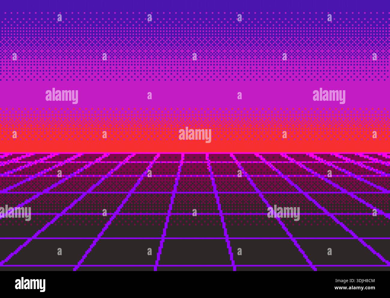 Background of ultraviolet retro futurism laser grid in pixel art (fully ...