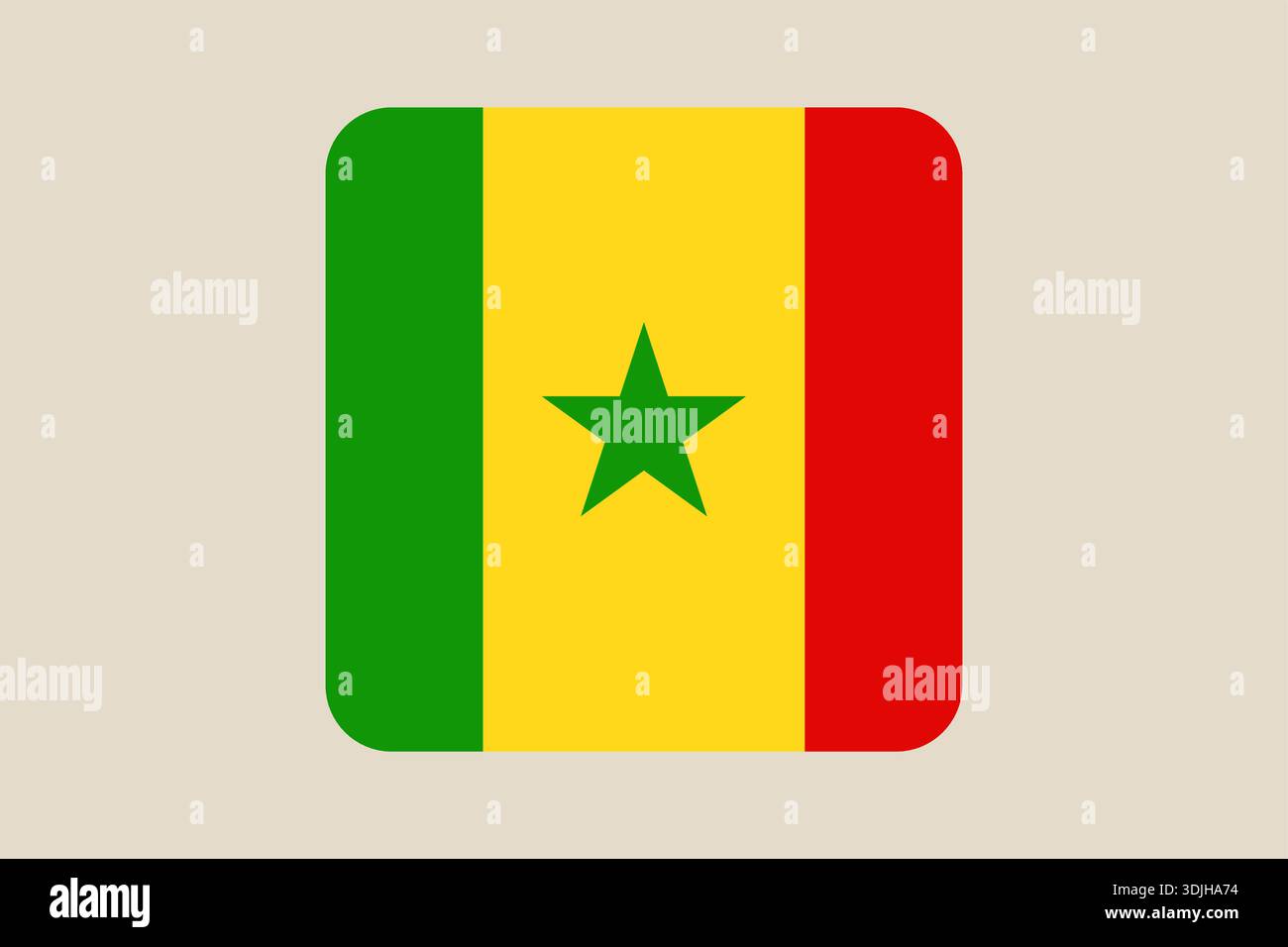 Senegal flag vector icon displayed as a rounded square button for web and app user interface design.. Stock Vector