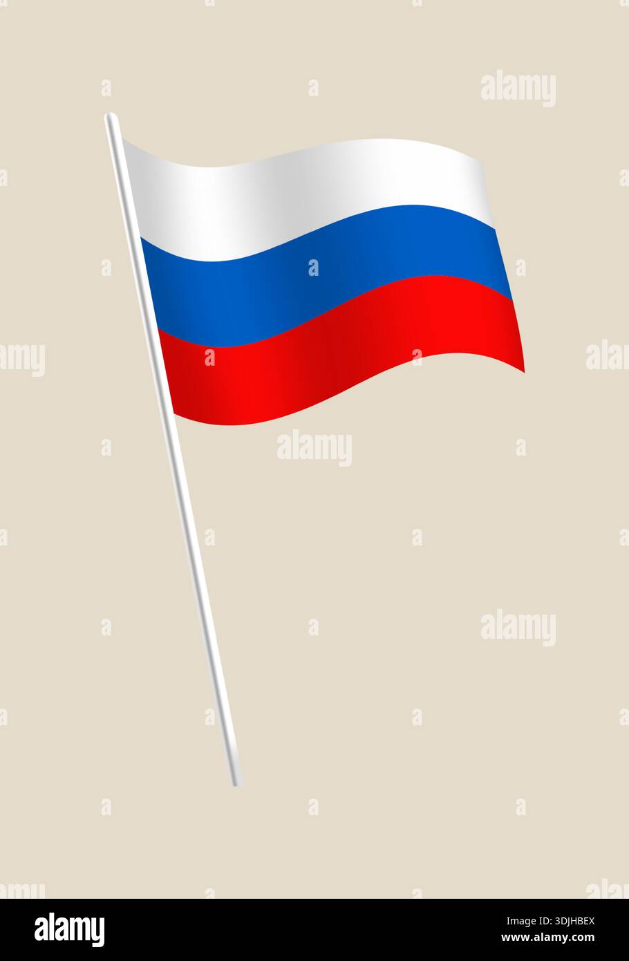 Russian Federation flag waving on a flagpole, an isolated vector illustration representing a proud patriotic national symbol.. Stock Vector