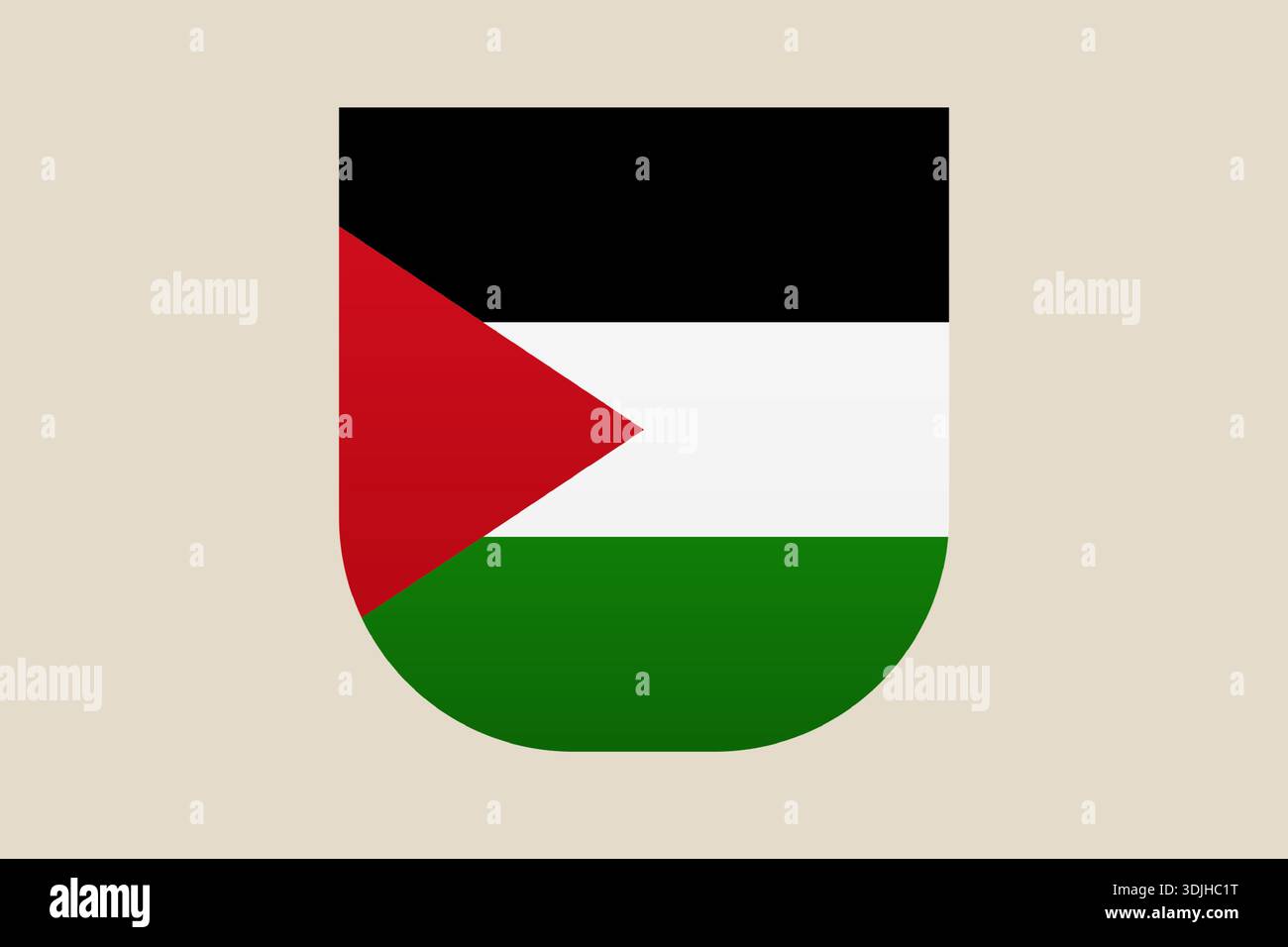 The official flag of Palestine featured inside a simple shield shape, a ...