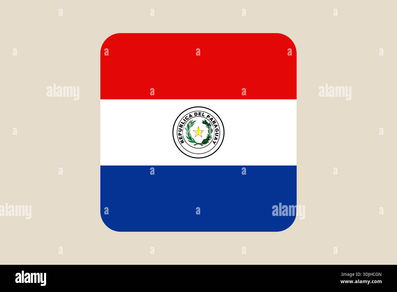 Paraguayan flag vector icon with the national coat of arms, a rounded square button representing a patriotic South American country.. Stock Vector