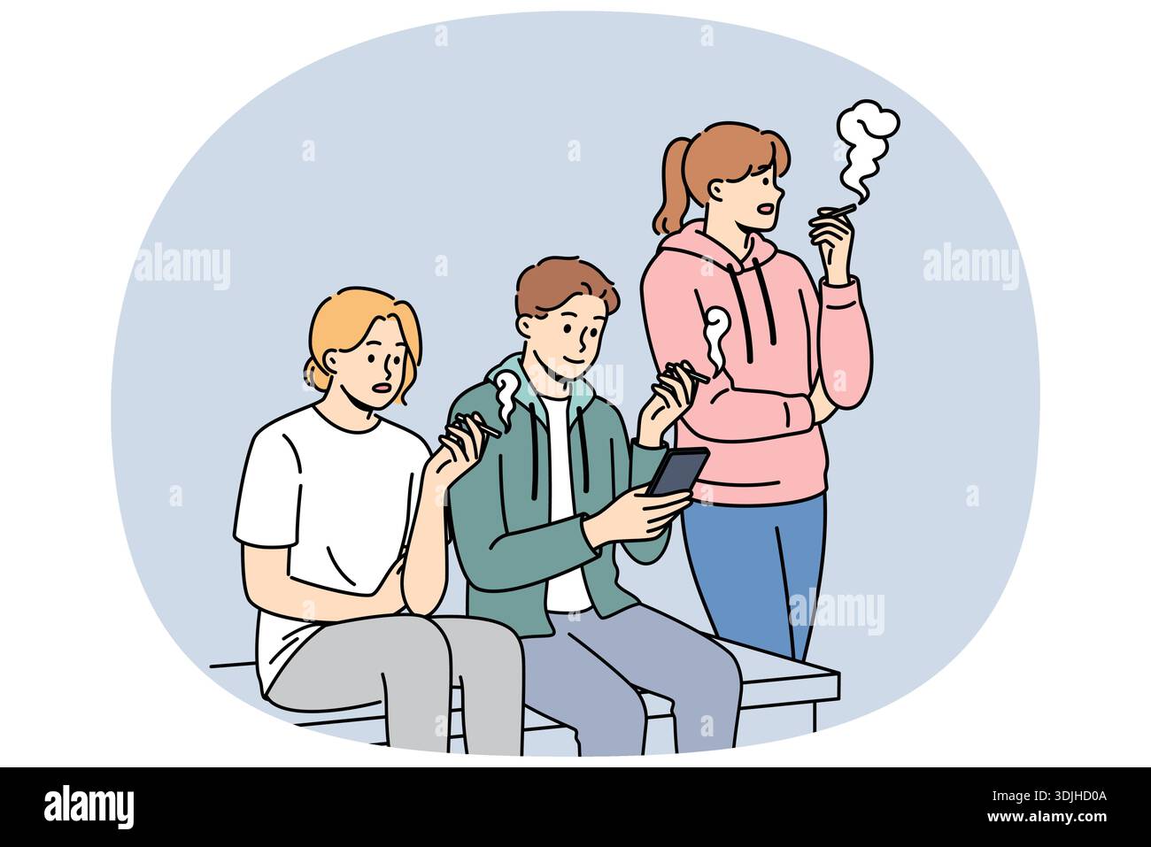 tobacco in society Tobacco addiction in people sitting on street and smoking cigarettes during  break from work. Concept of