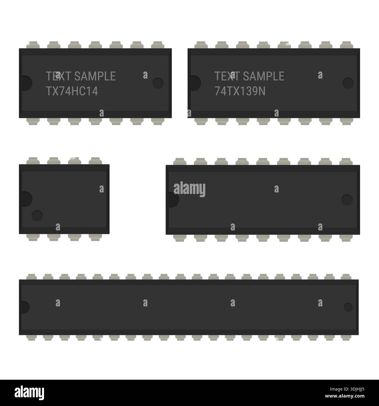 Integrated circuit microchip vector set isolated on white Stock Vector