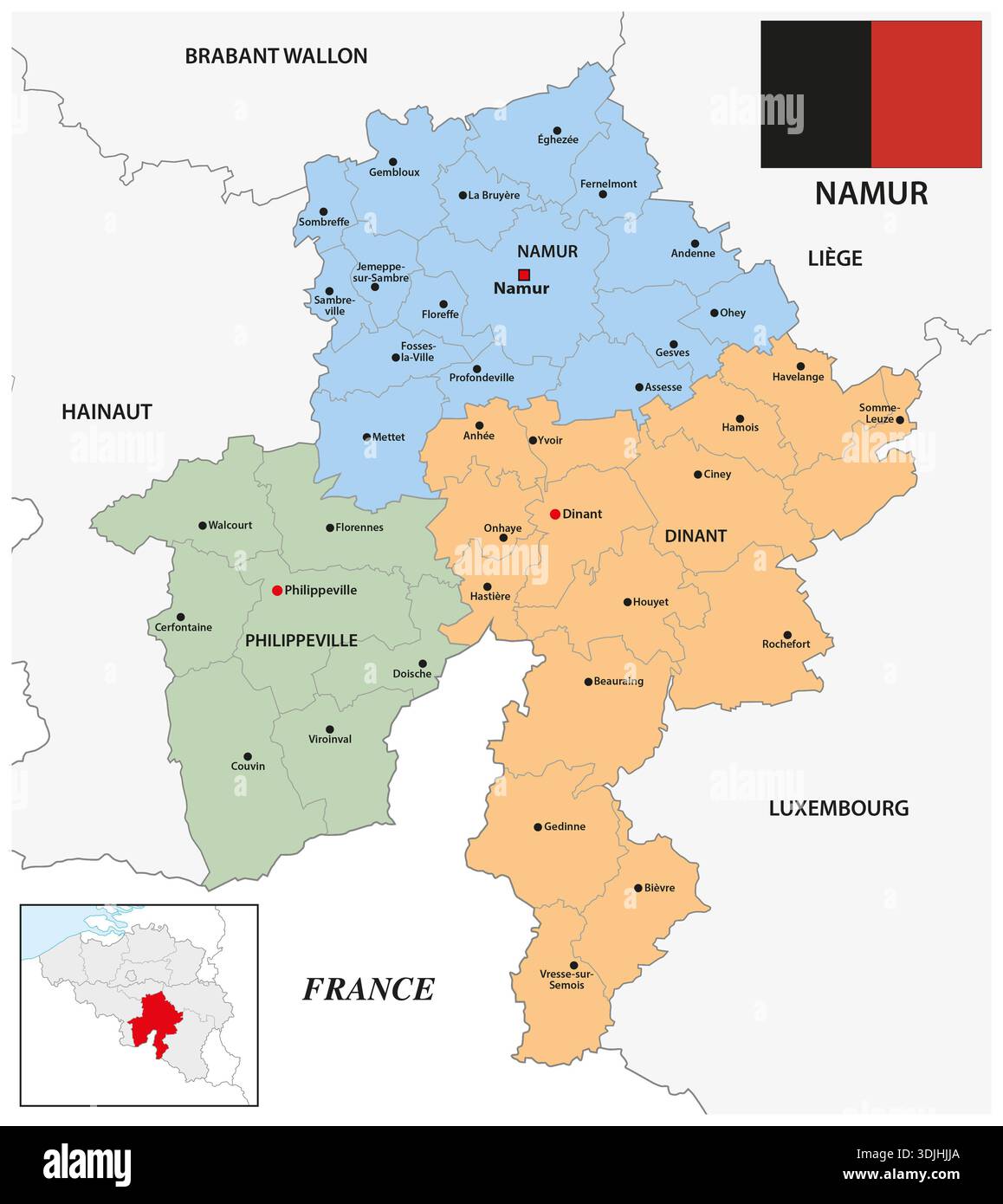 Administrative map of the Belgian province of Namur Stock Photo