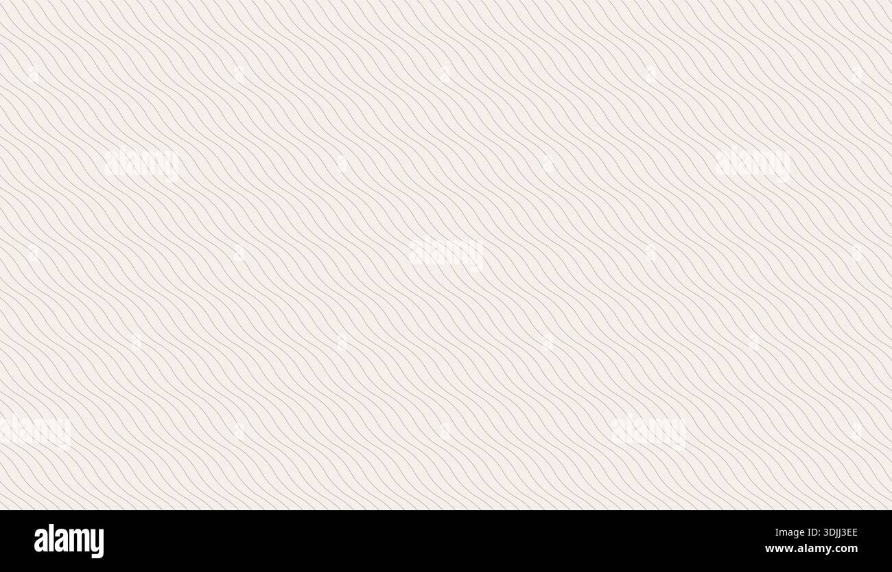 Basic, subtle, seamless pattern of fine, wavy thin lines. Beige diagonal, striped, curly texture. This minimalist abstract background is ideal for mod Stock Vector