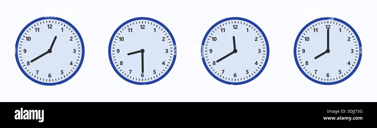 Set of Analog Clock Faces Showing Different Times, Time Reading ...