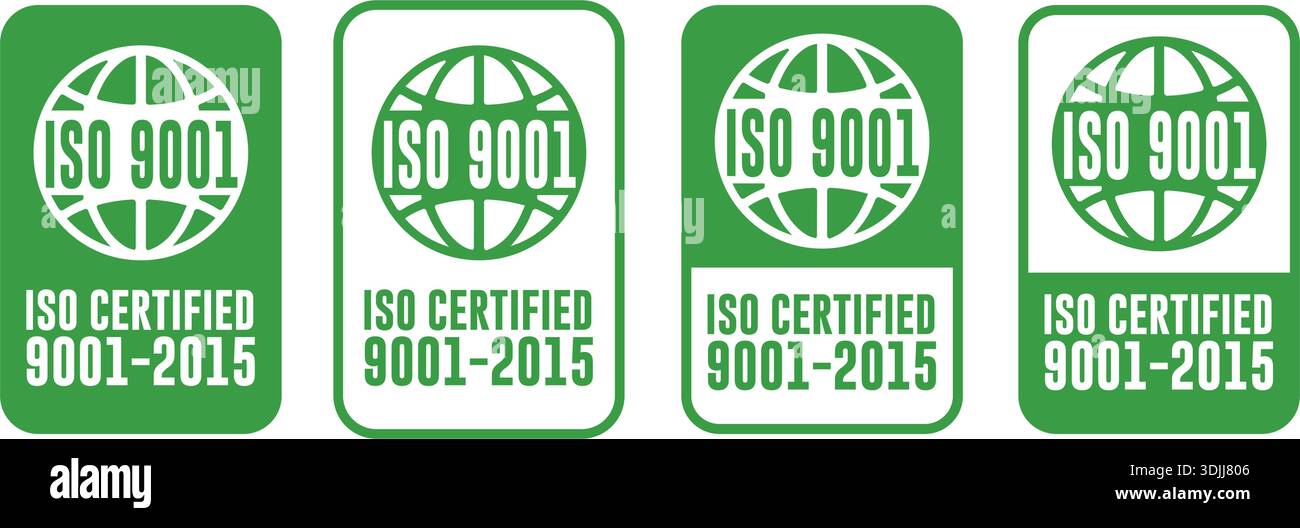 ISO 9001 Certified Quality Management Labels and Badges – Vector Set ...