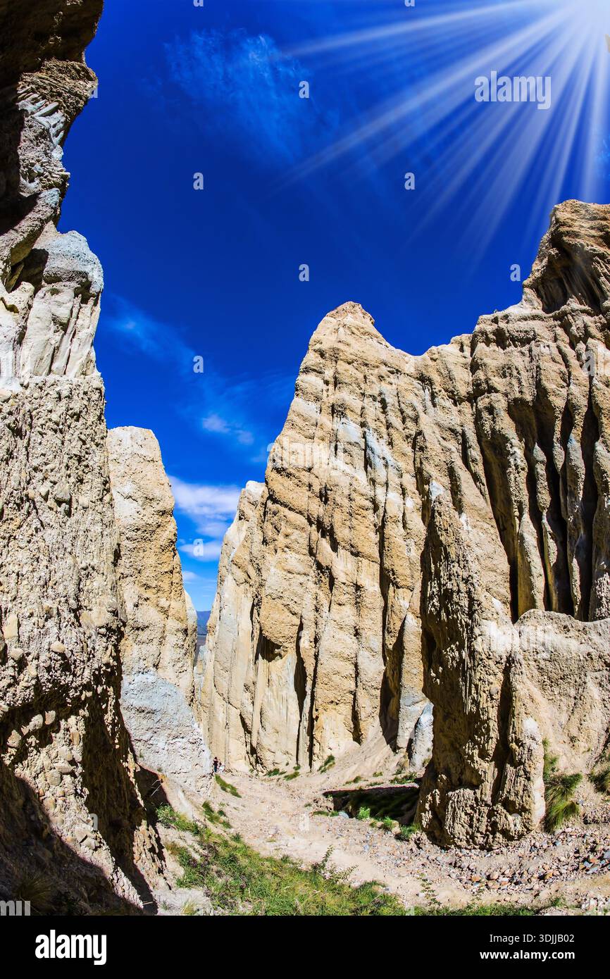 New Zealand, Omarama Clay Cliffs. Majestic rocks made of clay, layers ...