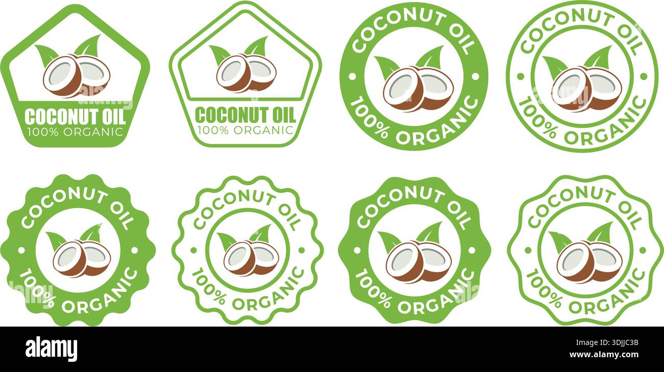 Coconut Oil 100% Organic Labels – Natural Badge Icons for Packaging ...
