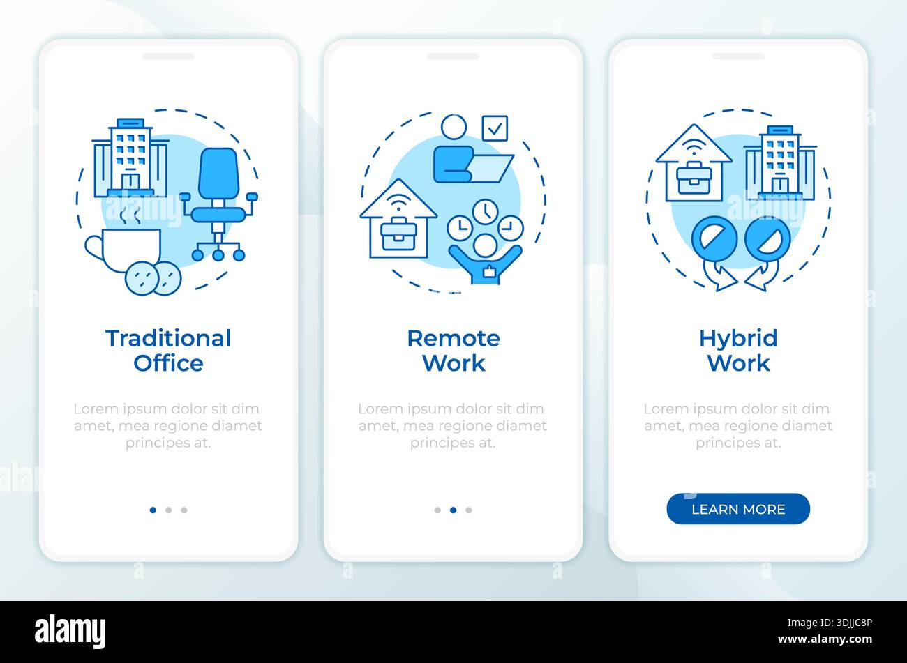 Business work models blue onboarding mobile app screen Stock Vector