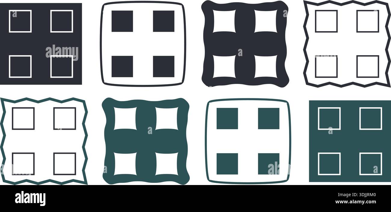 Seamless Geometric Square Block Pattern Set. Modern Minimal Abstract Designs. Stock Vector