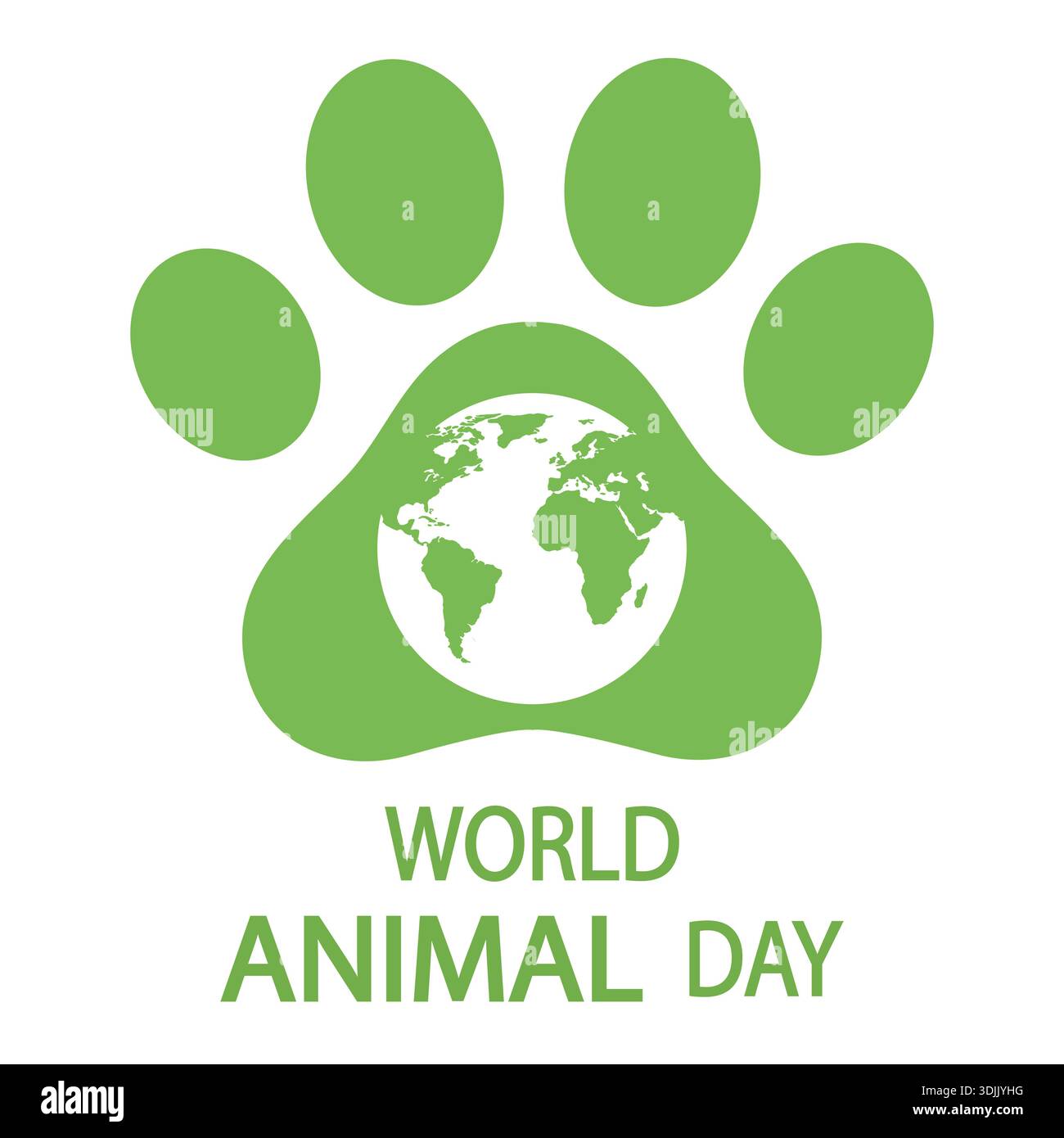 World Animal Day Poster, October 4 with green Planet Earth with paw ...