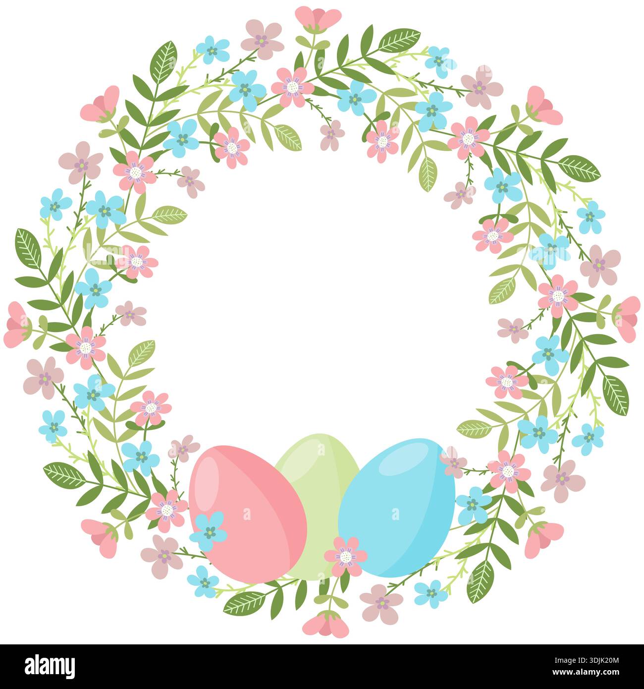 Spring Floral Easter Eggs Wreath Decorative Frame Stock Vector