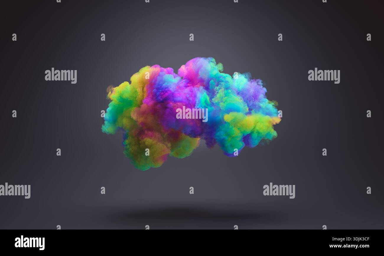 3d Colorful vibrant smoke cloud dark background Stock Photo