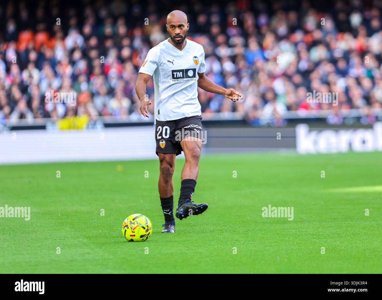 Dimitri Foulquier OF VALENCIA CF DURING A GAME Stock Photo
