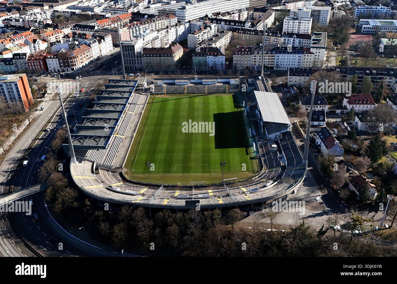 Here is the view of the Municipal Stadium on Grünwalder Street
