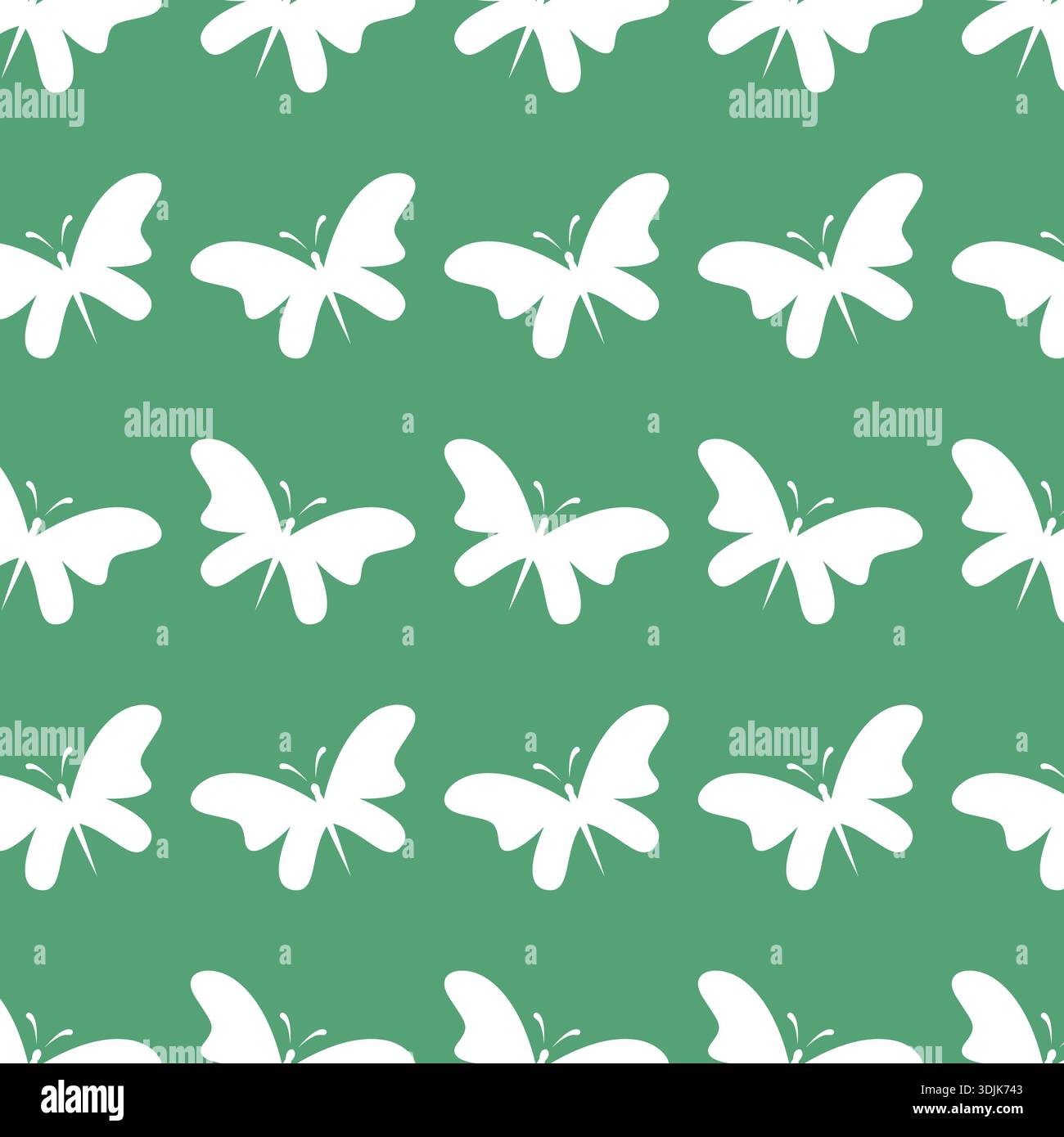 Cute White Butterfly Seamless Pattern on green Background Stock Vector