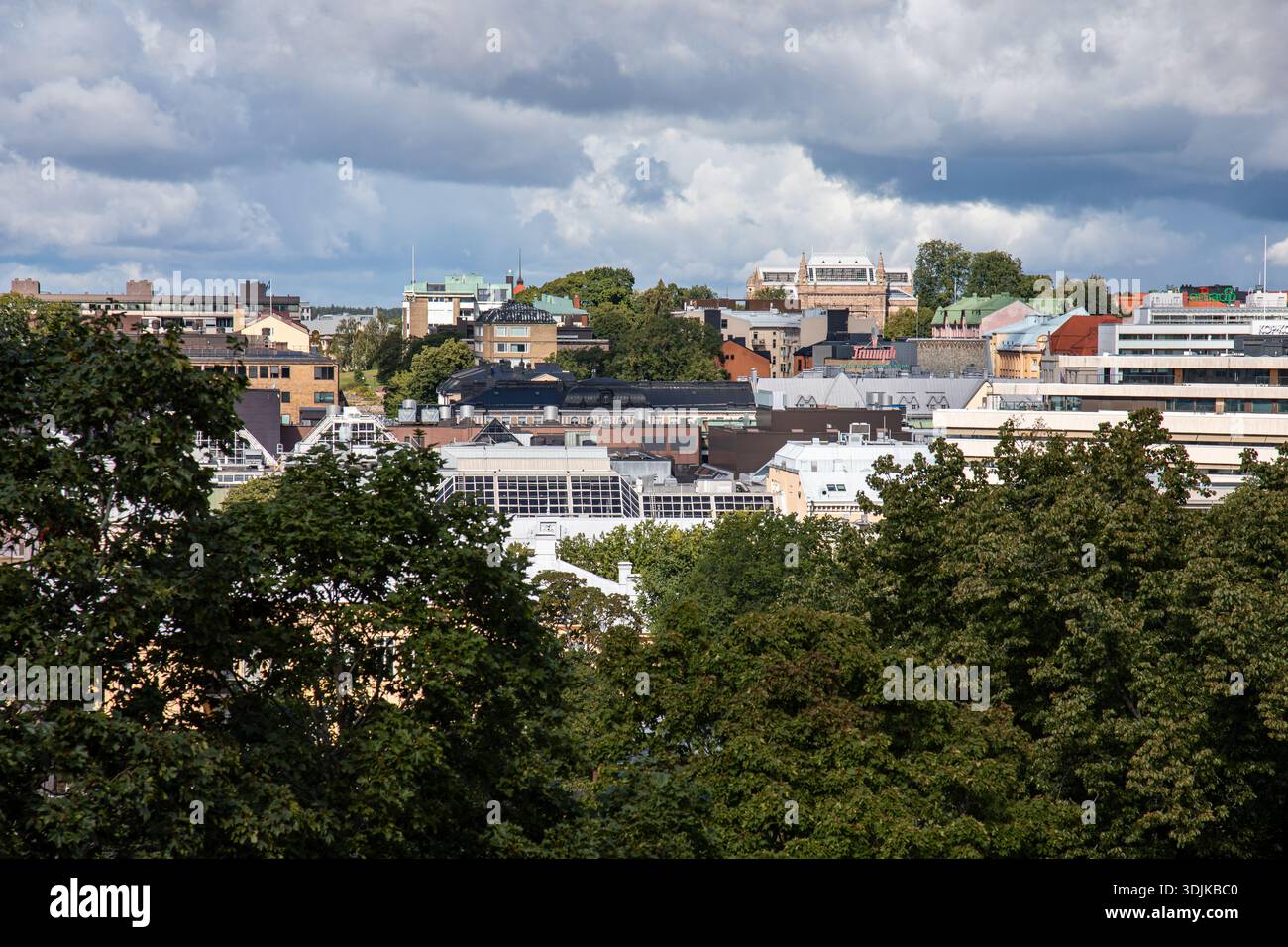 Turku rooftops and cloudy sky as viewed from Samppalinna Park viewing terrace in Turku, Finland Stock Photo