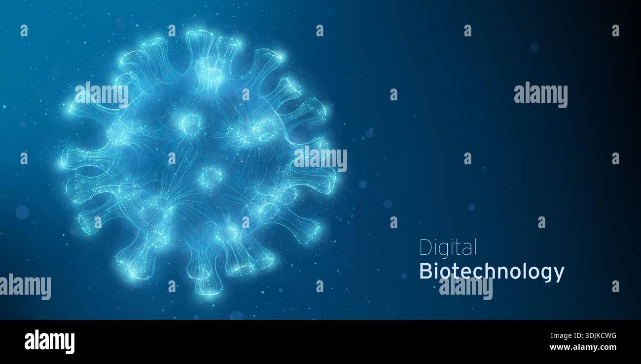 Abstract blue Virus Cell Cyber Technology illustration. Pathogen ...