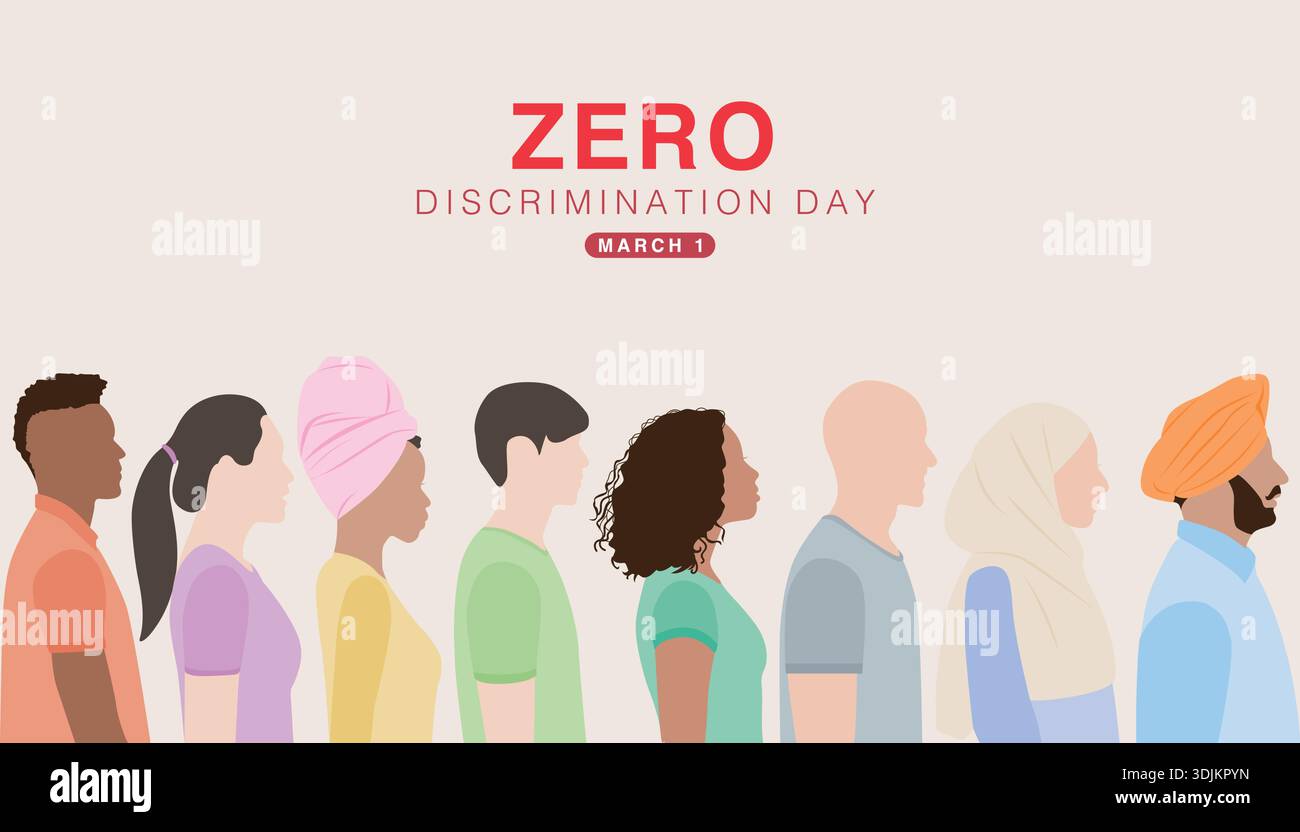 Minimal vector illustration showing diverse people standing side by ...