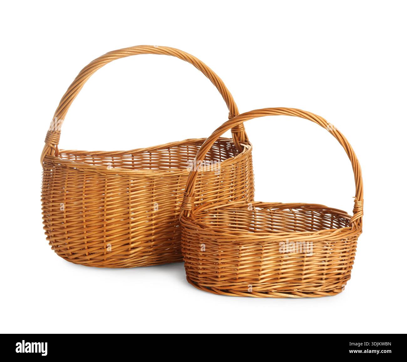 Two empty wicker baskets isolated on white Stock Photo