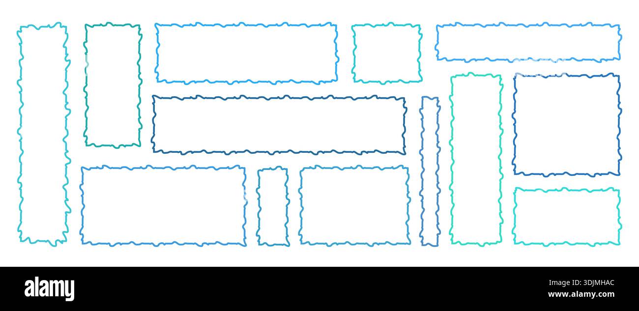 Blue Ribbon Rectangle Set of wavy organic banner outlines. Long blue aqua rectangle ribbons ...