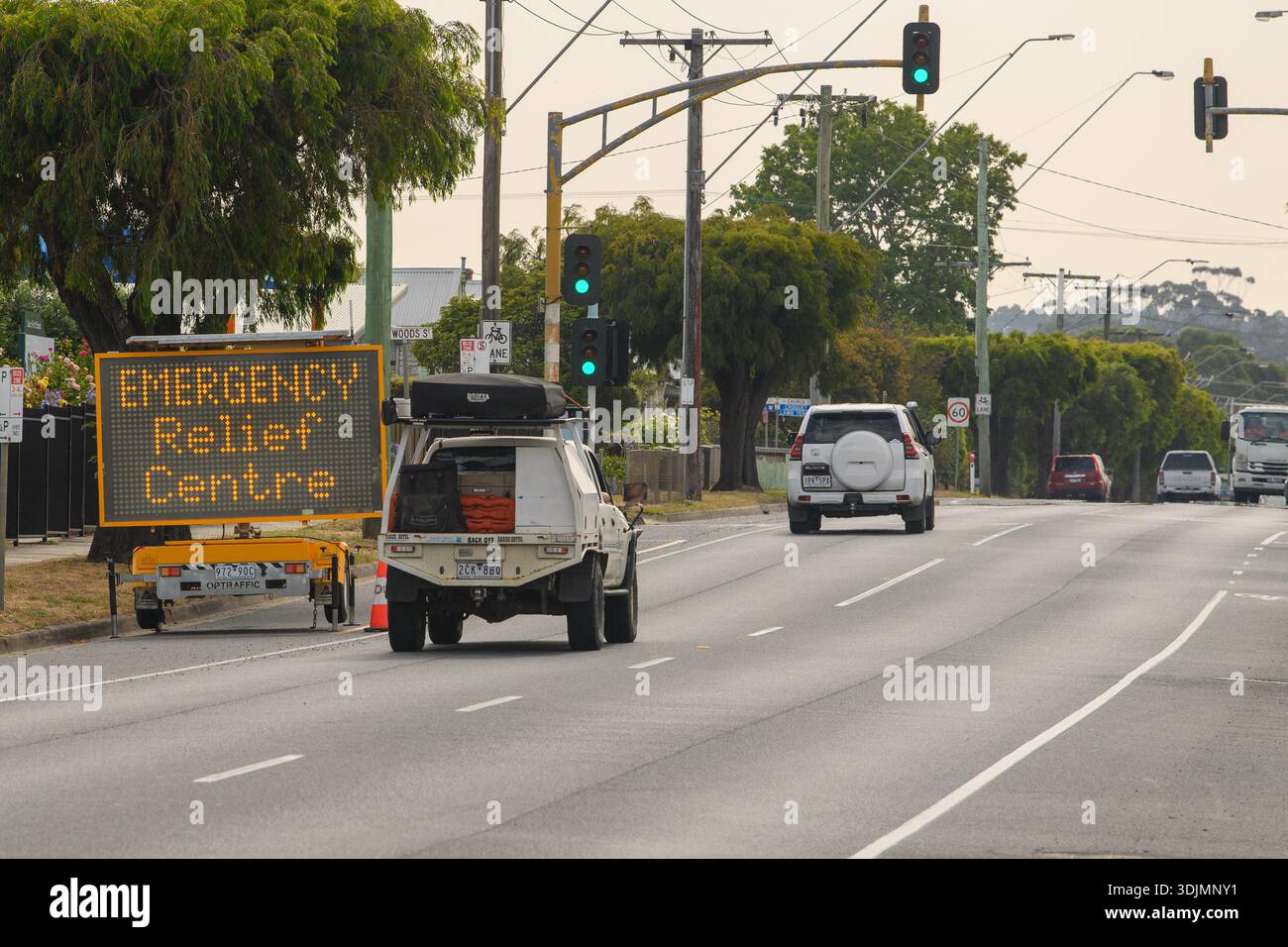 A road sign directing people to the relief centre iin Colac, Wednesday ...