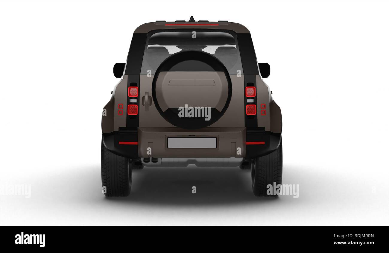 3D render of a modern brown SUV car from rear perspective isolated on ...