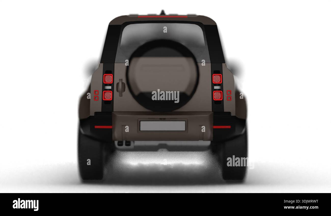3D render of a modern brown SUV car from rear perspective isolated on ...