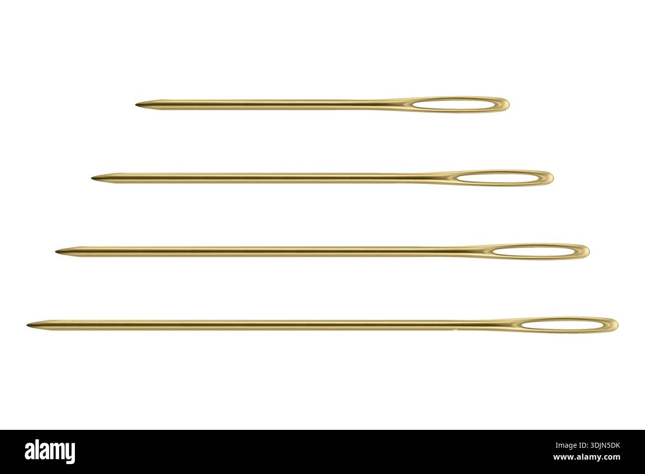 Vector 3d Realistic Yellow Sewing Needles Set in Four Sizes. Large Eye ...