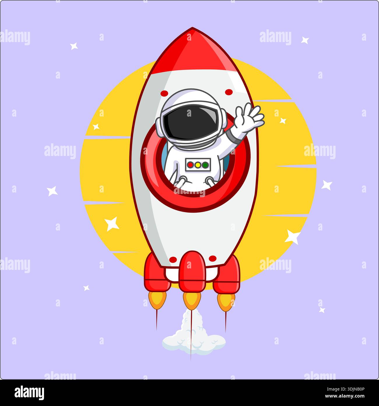 Cute Astronaut Inside Launching Rocket Vector Illustration Cartoon Design Stock Vector